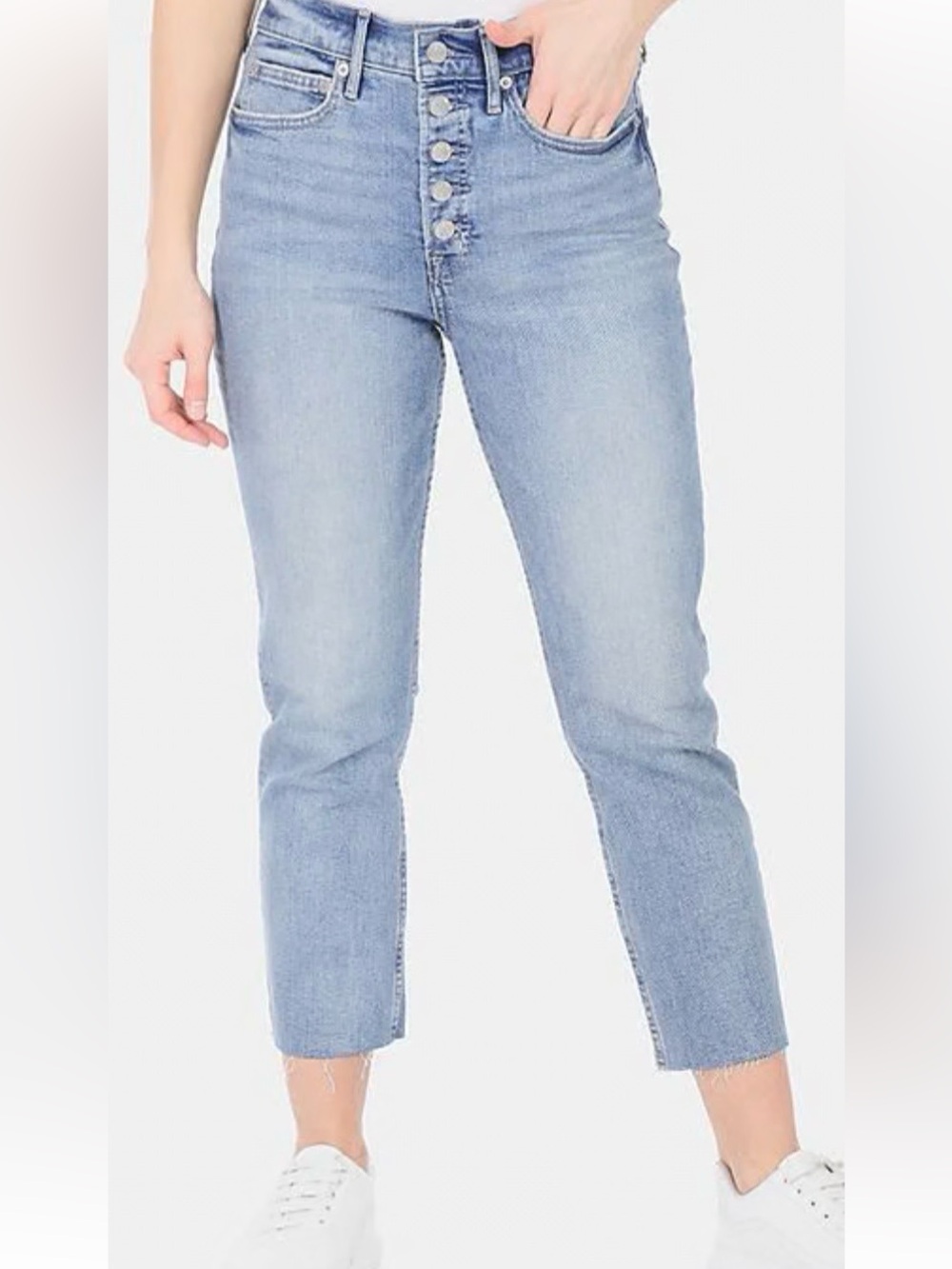 GAP Cigarette Jeans Size 27 High Rise Button Fly Raw Hem Denim